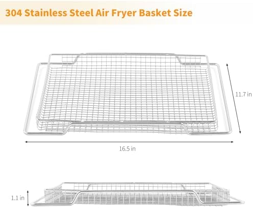 BOV900BSS Air Fryer Basket Replacement for Breville Smart Oven Parts 304 Stainless Steel Air Fryer Tray BOV900 BOV950 Joule Oven Breville Toaster Oven Mesh Basket Baking Pan 1 Pcs