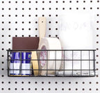 Pegboard Basket Size L, Black - Hooks to Any Peg Board - Square Style Wire Shelf Baskets - Organize Tools, Workbench, Accessories, Garage Storage - Wall Organizer Attachments