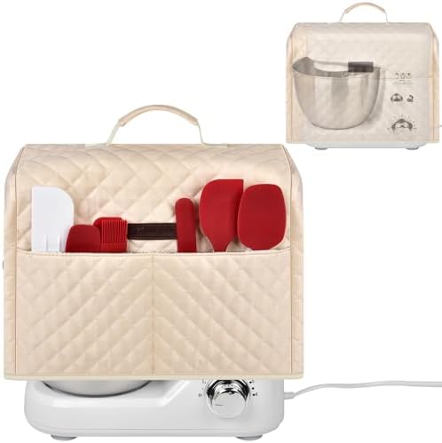 Cover for KitchenAid 3.5 Qt Stand Mixer, for KitchenAid Ice Cream Maker Attachment Stand Mixer 2 Quart, Case with Top Handle, Pockets for Extra Accessories,Beige(Bag Only)