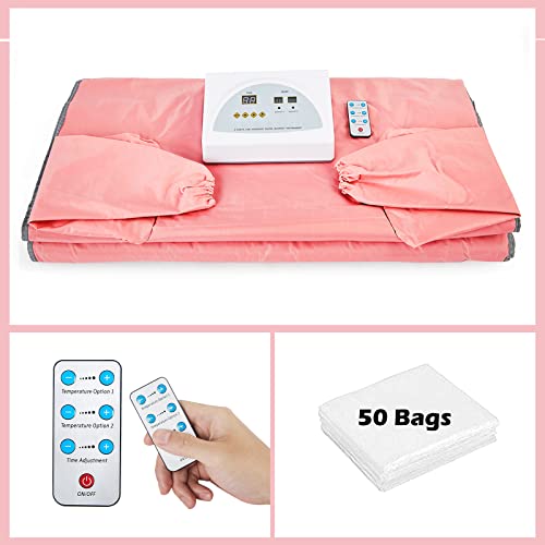 Surnuo Larger Size Sauna Blanket for Detox- Far Infrared (FIR) Sauna Blanket, Sweating Sauna Bed Body Heating with Sleeves for Stress Pain Relief Health Pink