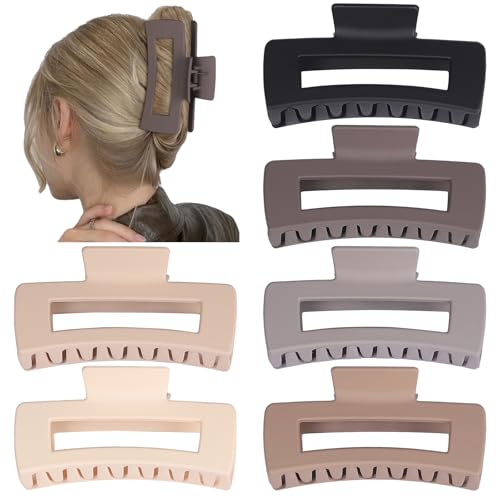 4 Inch Big Hair Claw Clips 6 Pcs Large Claw Clips for Thick Hair Square Hair Clips for Women Rectangle Hair Clips Banana Jaw Clips Hair Accessories for Girls - Chocolate