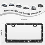 2 Pack Bling License Plate Frames, Sparkly Rhinestone Diamond Car License Plate Cover for Women, Stainless Steel Car Accessories with Glitter Crystal Caps (Black)