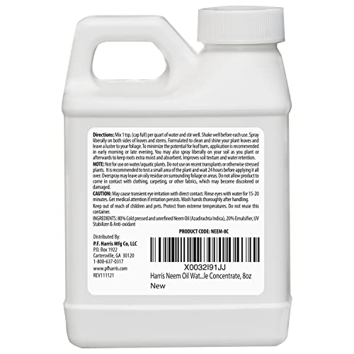 HARRIS Neem Oil Cold Pressed Water Soluble Concentrate, Makes 12 Gallons, 8oz NEEM-8C