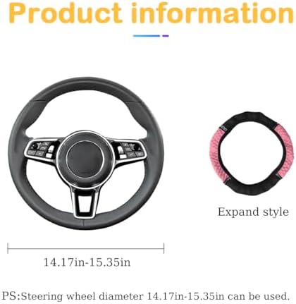 Bling Car Steering Wheel Cover, 15 Inch Rhinestones Soft Leather Elastic Steering Wheel Protector, Sparkly Crystal Diamond for Women Girls, Car Interior Accessories for Most Cars (Pink)