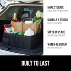 GORILLA GRIP Large Capacity Sturdy Trunk Storage Organizer, Slip and Water Resistant Collapsible Organization Container for Car Sedan or SUV, Multi Compartment Container Box Vehicle Accessories, Black