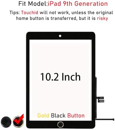 for iPad 9 (9th Generation) A2602 A2603 A2604 A2605 Screen Replacement Digitizer Touch Glass Kits, for iPad 9th Gen 10.2 Inch (2021 Released), Full Repair Sets+Home Button[No TouchID Chip]