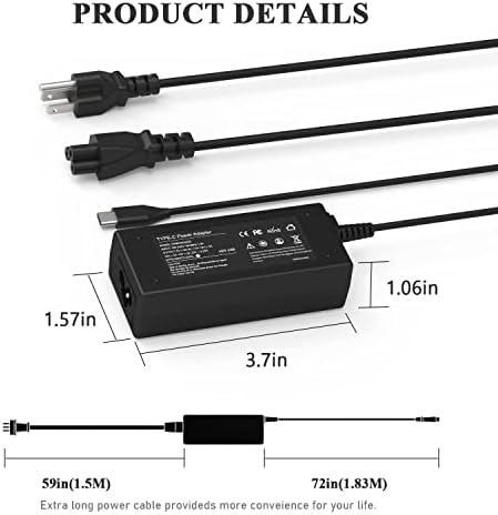 45W USB-C Chromebook Charger for Lenovo Chromebook Charger:for Lenovo 500e 300e 100e 2nd Gen C330 C340 S330 S340 Flex 3 Chromebook Charger,Replacement Type C Laptop Charger Adapter Power Supply Cord.