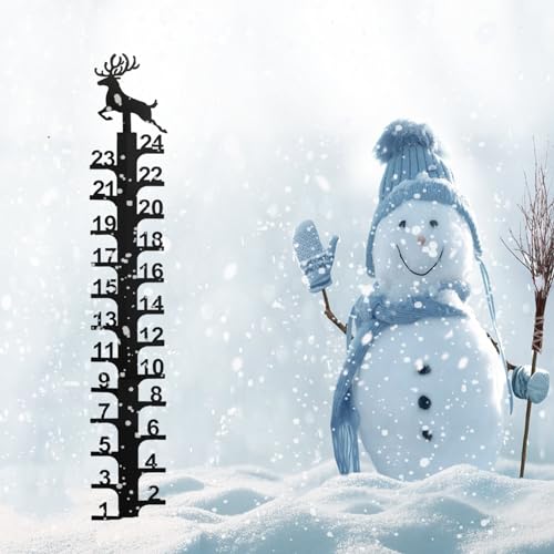 24 inch Elk Snow Gauge Outdoor, Iron Art Snow Measuring Gauge,Winter Snowflake Snow Measuring Stick, Xmas Snow Depth Measure Rod for Yard, Lawn, and Garden,Snow Ruler Christmas Decorative Gift