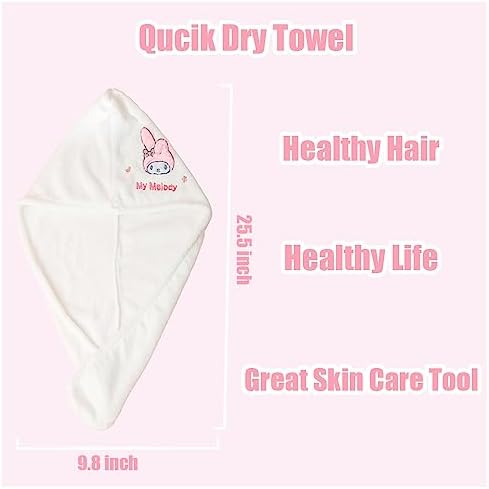 Kawaii Microfiber Hair Towel for Women, Super Absorbent Hair Shower Cap for Long Hair, Quick Dry Towel Wrap with Botton of Cute Hairbands for Women Girls Bath Accessories(Pink-1)
