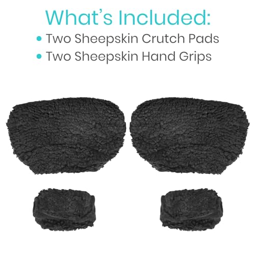 Vive Sheepskin Crutch Pads & Hand Grips for Adults, Kids, Crutches, Armpits - Accessories Knee Scooter Foot Injuries Pillow for 5ft Medical 6 feet Youth Padding Arm Underarm Folding Walking Crutches