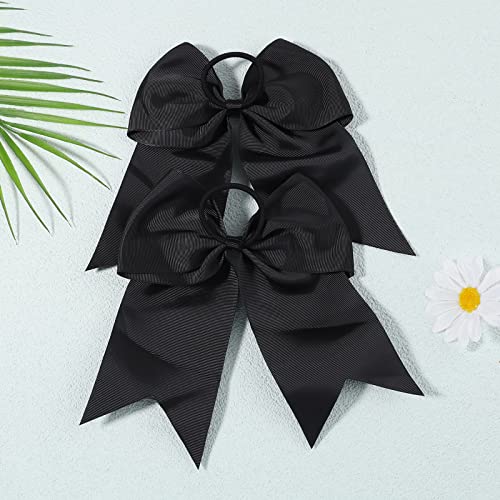 20 PCS 8 Inch Cheer Hair Bows Large Cheerleading Big Hair Bows with Ponytail Holder Hand-made Grosgrain Ribbon Hair Accessories for Teen Girls(Black)