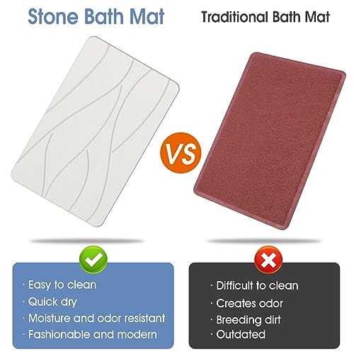 Veeloim Stone Bath Mat Diatomaceous Earth Bath Mat Non-Slip Super Absorbent Stone Bath Mats for Bathroom Quick Drying Diatomite Stone Shower Mat Large Natural Easy to Clean(23.6×15.4" White)