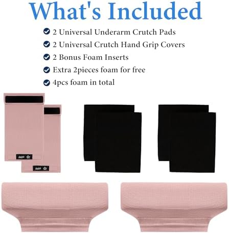 SPRING SEAON Crutches Padding Ice Silk Waffle Pattern Universal Crutch Pads for Armpits and Hand Grips Pads for Crutches Underarm Crutch Cushions Crutch Covers Pillows Crutch Accessories (Pink)