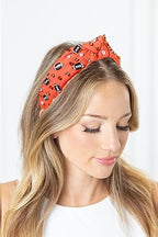 Football Headband Pearl Rhinestone Jeweled Knotted Headband Fun Sports White Hot Pink Black Blue Football Embellished Wide Top Knot Hairband Headpiece Game Day Sports Hair Accessories Gift for