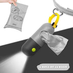 Dog Poop Bags Holder with LED Flashlight|Pet Waste Bags Dispenser for Leash|Doggie Potty Bags Container with Leak-proof Pet Trash Bags and Accessories (1 Holder 195 Bags, Grey and Black)