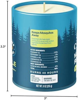 Cliganic Mosquito Repellent Candle (9oz) | Citronella, DEET Free, Essential Oil Infused for Outdoor, Camping | Burns 40 Hours