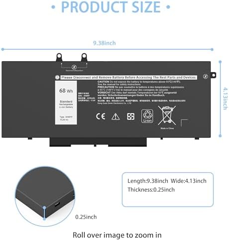 68Wh 3HWPP Laptop Battery Replacement for Dell Latitude 5401 5410 5411 5501 5510 5511 Precision 3541 3551 Inspiron 7706 2-in-1, 17 7500/7506 2-in-1 Black 10X1J N2NLL 1VY7F 451-BCMN 15.2V