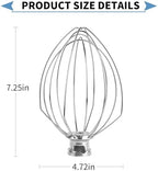 6 Wire Whisk Attachments Compatible with KitchenAid 5-6Quart Mixer, Bowl Lift Stand Mixer Accessories, 6-Quart Stainless Steel Whisk, Egg Cream, Cake Mayonnaise, For Multiple Models