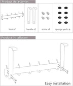 DOKU 2Pack Over The Door Hook, Heavy Duty Over Door Hanger Holder for Coat Robe Hat Clothe Towels Hanging, Bathroom Organizer Towel Rack 12 Hooks, Matte Black