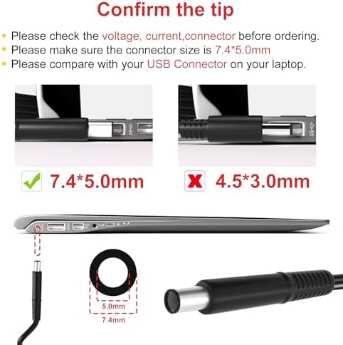 19.5V 3.34A 65W AC Adapter Laptop Charger Replacement for Dell Latitude 3190 3189 5400 5480 5490 7490 E5500 E5470 E6430 E6500 E6530 Chromebook 11 3120 3180 3189 Series
