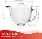 Glass Bowl Compatible With KitchenAid 4.5-5QT Tilt-Head Stand Mixers, Glass Mixing Bowl Replacement with Measurement Markings & Pour Spout for Kitchen Aid Mixer Accessory, Microwave & Freezer Friendly