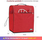 HOMEST Stand Mixer Dust Cover Compatible with KitchenAid 6/7/8 Quart Bowl Lift, Zipper Pocket for Various Kitchen Appliance Accessories, Red (Patent Design)