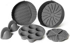 "Silicone Air Fryer Liners Set of 5 – Reusable Air Fryer Accessories with Waffle & Egg Bite Mold, Oven Mitts – Non-Stick, Food-Grade, Heat-Resistant for 5-7 Qt Ninja, Cosori, Instant Pot"