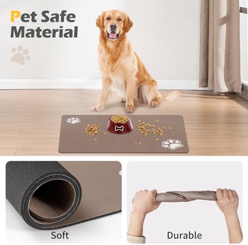 Pet Feeding Mat-Absorbent Dog Mat for Food and Water Bowl-Dog Accessories Pet Supplies-Dog Water Bowl for Messy Drinkers-No Stains Quick Dry Dog Water Dispenser Mat (17"x28", Brown)