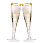 Munfix 50 Pack Gold Rimmed Plastic Champagne Flutes 5 Oz Clear Plastic Toasting Glasses Fancy Disposable Wedding Party Cocktail Cups with Gold Rim