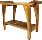EcoDecors Tranquility 30 Inch Teak Wood Shower Bench with Shelf and LiftAide Arms in EarthyTeak Finish, Extended Height 24", Provides Safety, Storage, and Organization for Bathroom Accessories