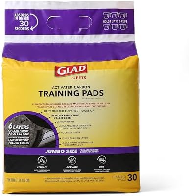 Glad for Pets JUMBO-SIZE Charcoal Puppy Pads, All-in-One | Black Training Pads That ABSORB & Neutralize Urine Instantly | New & Improved Quality Puppy Pee Pads, 30 Count - 6 Pack