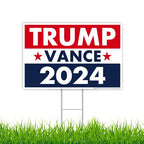 Trump Vance 2024 Yard Sign, Donald Trump President JD Vance Vice President 2024 Yard Sign, 18" x 12" Double-Sided Sign, Metal H-Stake