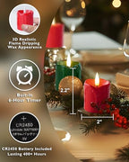 Homemory 2" x 2" Green & Red Timer Flickering Flameless Candles, 400+ Hour Battery Operated Votive Candles, 6Pack 3D Wick Electric Fake Candles for Party, Christmas, Halloween and Festival Celebration