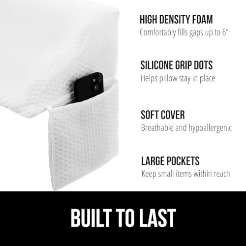 GORILLA GRIP Patent Pending Bed Wedge Pillow Headboard Gap Filler, Comfortable and Supportive High Density Foam Angled Pillows, Stay in Place Gripping Dots, Wedges Between Mattress, Full Size White