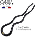 Camila Paris CP3285 French Twist Stick Hair Fork, Large Wavy U Shaped Hair Pin Clip for Spiral Updo and Bun, Black, Fashion Flexible Durable Styling Hair Accessories for Women, Made in France