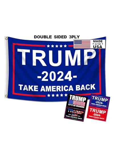 Trump 2024 Flags 3x5 Outdoor Made in USA-Double Sided 3 Ply Heavy Duty Take America Back with 4 Pcs Trump 2024 Sticker,Trump 2024 Flags Banner for Outside with 2 Brass Grommets(Blue)