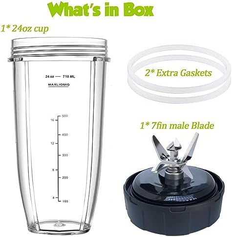 [ New Model] Replacement blender Blade and 24oz Cup Accessories, Only Compatible with Nutri Ninja SS150,SS151,SS300, SS350,SS351, CO351B, SS100, SS101, CO101B,SS400,SS401