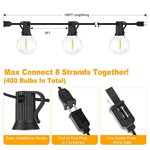 200ft(100 * 2) Outdoor G40 LED Globe String Lights Dimmable Waterproof Shatterproof Light Strings with 103 Bulbs Connectable Commercial Hanging Lights for Christmas Patio House Backyard Balcony Party