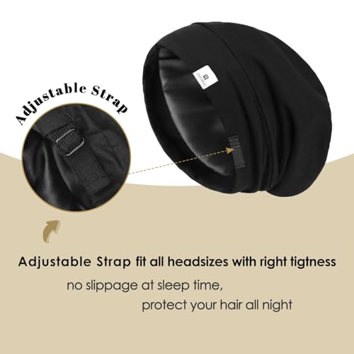 YANIBEST 2 Pcs Silk Bonnet Satin Bonnet Hair Bonnet for Sleeping- Adjustable Saty on Satin Lined Slouchy Beanie Hat for Women