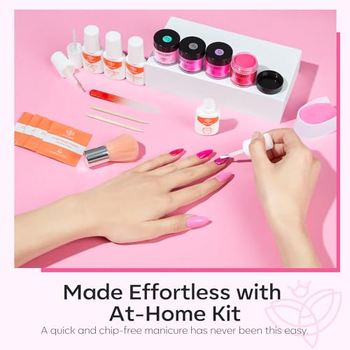 Modelones Dip Powder Nail Kit, 4 Colors Valentine's Day Hot Pink Glitter Dipping Starter Set with Liquid and Complete Accessories for French Nails Art Salon DIY at Home Manicure