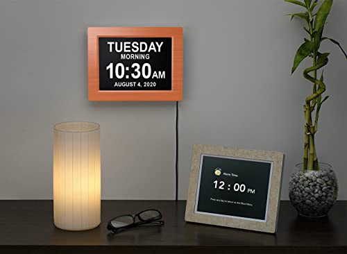 【New 2023】American Lifetime Dementia Clock Large Digital Clock for Seniors, Digital Clock Large Display with custom Alarms Clock with Day & Date for Elderly Large Number Digital Clock Brown Wood Color