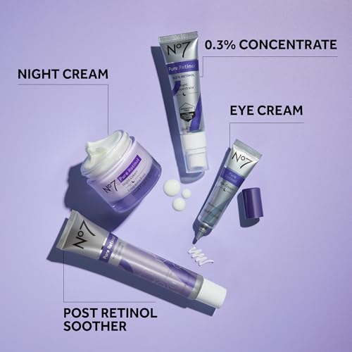 No7 Pure Retinol Night Cream - Collagen-Boosting Retinol Cream that Visibly Smoothes, Plumps & Firms Complexion - Dermatologist Approved & Fragrance-Free (1.69 Fl Oz)