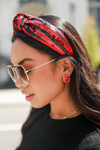 Game Day Knotted Headband Sequin Beaded Football Headband Game Day Sports Wide Top Knot Head Band Hair Accessories Gift