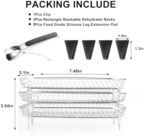Upgrade Air Fryer Rack,Three Stackable Dehydrator Racks for Gowise Phillips USA Cozyna Ninja Airfryer,Stainless Steel Rectangle Air Fryer Rack,Ninja Dual Air Fryer Accessories (Rectangle)