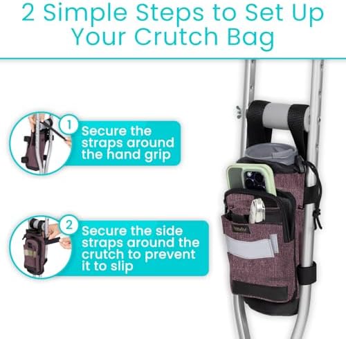 Vive Crutch Accessories Bag - Pouch for Crutches - Accessory Storage Carry Kit for Women, Men, Adults, Kids - Cup and Bottle Pocket Holder with Ergonomic Design (Purple)