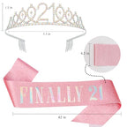 21st Birthday Crowns and Sashes for Women, Princess Tiara Birthday Sash Set Elegant Sliver Crown with Combs for Girls Crystal Tiaras Birthday Headpieces for Party Hair Accessories Gifts
