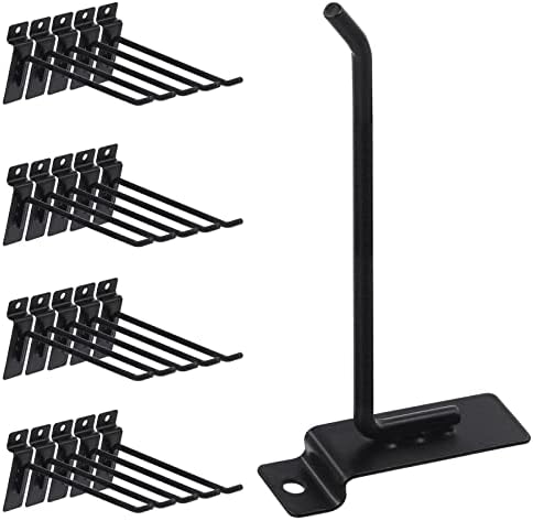 Swpeet 20Pcs 6 Inch Heavy Duty Slatwall Hooks Assortment Kit, Slatwall Accessories Slatwall Panel Hooks Garage Organization Slat Wall Hooks Pegboard Gridwall Hooks Display Hooks for Retail Black
