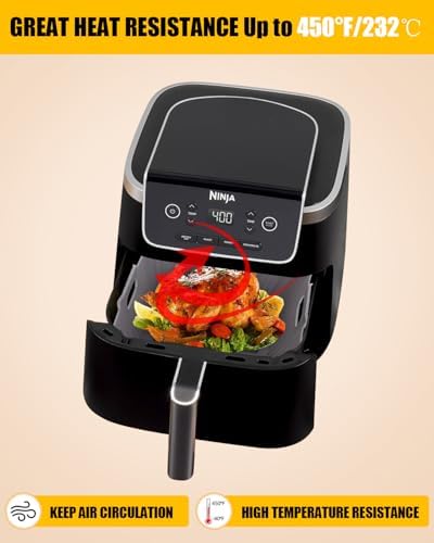 Air Fryer Silicone Liners Square for Ninja AF141 5Qt/Ninja AF181 6.5Qt/Ninja Crispi 4QT Container,Reusable Airfryer Replacement Baking Basket Insert | Non-stick | Easy Cleaning | Food Safe |Gray+Black
