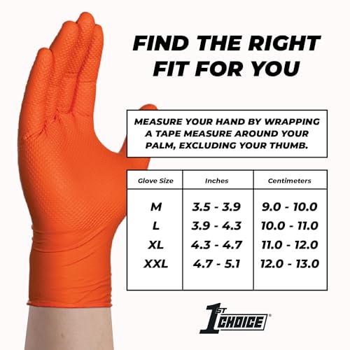 1st Choice 6 mil Mechanic Gloves, Nitrile Gloves Disposable Latex Free - XXL Box of 100 Orange Nitrile Disposable Glove