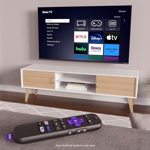 Roku Remote (Official Manufacturer Product) | TV Remote Control with TV Controls, Simple Setup, & Pre-Set App Shortcuts - Replacement Remote Compatible with Roku TV Models ONLY (Not Roku Players)